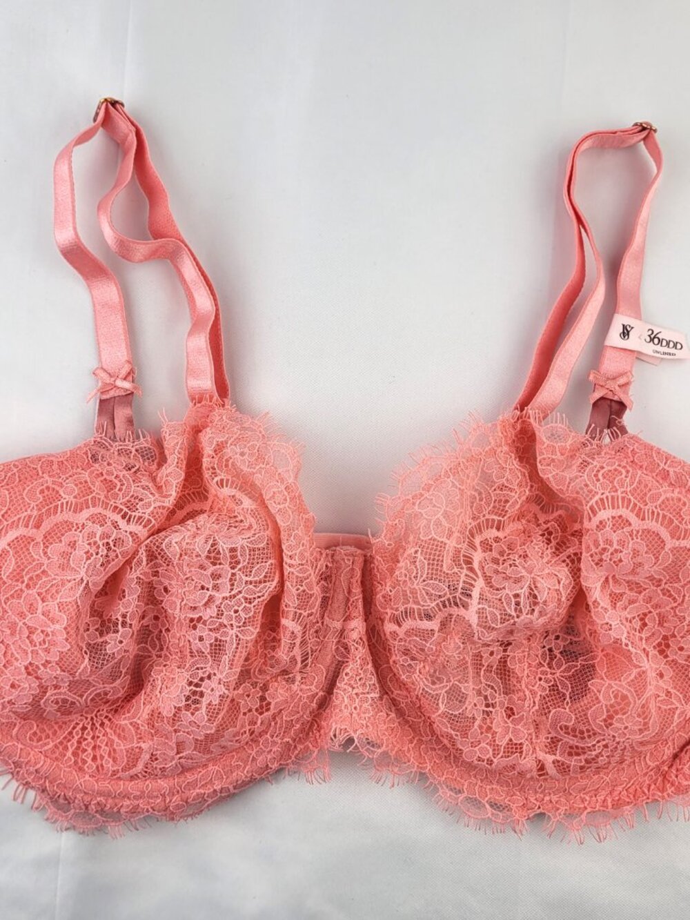 Victoria Secret Bra Dream Angel Push Up Women's 36DDD Pink Eyelash Lace Feminine